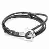 ANCHOR & CREW Coal Black Union Anchor Silver & Flat Leather Bracelet