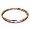 ANCHOR & CREW LIGHT BROWN LIVERPOOL SILVER & BRAIDED LEATHER BRACELET