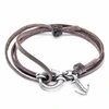 ANCHOR & CREW Dark Brown Clyde Anchor Silver & Flat Leather Bracelet