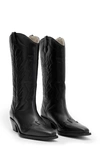 Allsaints Womens Black Dolly Embroidered-stitch Leather Western Boots In Black