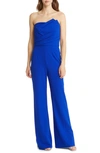 Tadashi Shoji Strapless Pleated Crepe Jumpsuit In Mystic Blue