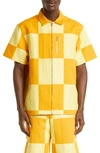 JACQUEMUS LA CHEMISE BANHO CHECK SHORT SLEEVE ZIP OVERSHIRT