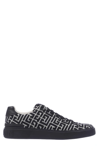 Balmain Monogram Jacquard B-court Sneakers In Noir Ivoire