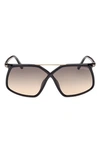 Tom Ford Meryl 64mm Gradient Polarized Oversize Square Sunglasses In Shiny Black Gold / Smoke Sand