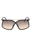 Tom Ford Meryl 64mm Gradient Polarized Oversize Square Sunglasses In Shiny Black