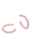 Kate Spade Imitation Pearl Raffia Hoop Earrings In Pink Multi