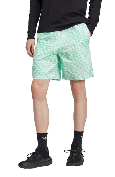 Adidas Originals Graphics Monogram Woven Cotton Shorts In Green