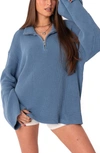 Edikted Amour Oversize Knit Quarter Zip Cotton Pullover In Blue
