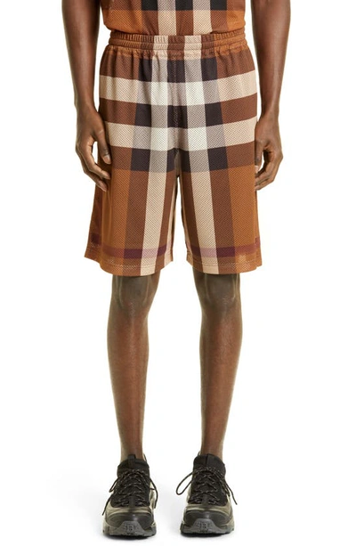 Burberry Archive Check Mesh Jersey Shorts In Brown
