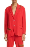 Undercover Slash Cutout Lace Trim Blazer In Red