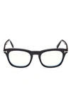 Tom Ford 50mm Square Blue Light Blocking Glasses In Shiny Black