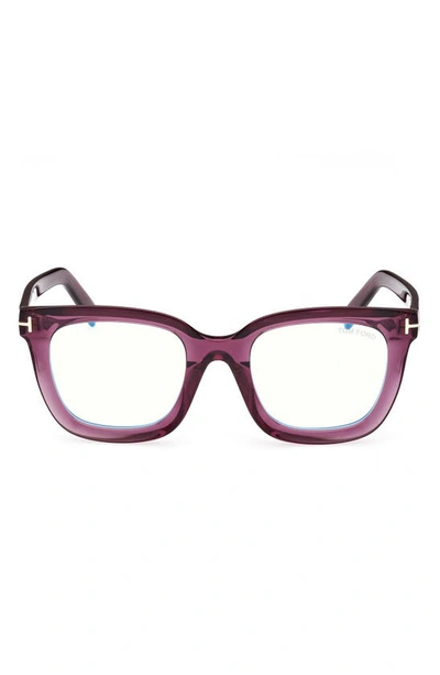 Tom Ford 51mm Square Blue Light Blocking Glasses In Shiny Violet