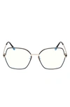 Tom Ford 56mm Butterfly Blue Light Blocking Glasses In Pale Gold