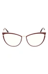 Tom Ford 56mm Cat Eye Blue Light Blocking Glasses In Shiny Bordeaux
