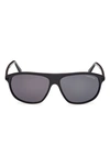 Tom Ford 60mm Square Sunglasses In Shiny Black / Smoke