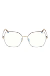 Tom Ford 56mm Butterfly Blue Light Blocking Glasses In Shiny Light Ruthenium