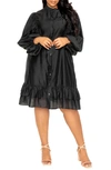 BUXOM COUTURE BUXOM COUTURE BAND COLLAR LONG SLEEVE SHIRTDRESS