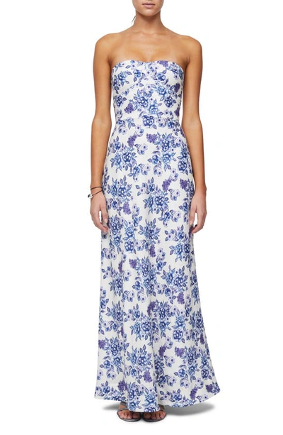 Bec & Bridge Audette Strapless Floral-print Linen Maxi Dress In Ecru