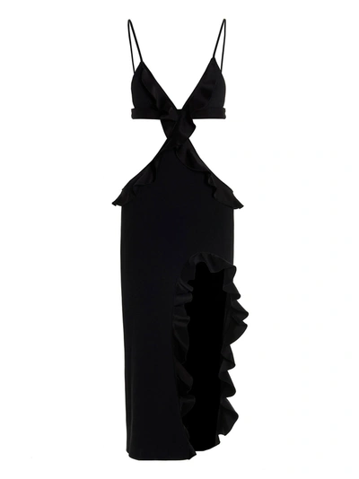 David Koma Ruffle-trimmed Asymmetrical Cutout Midi Dress In Negro