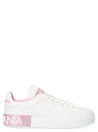 Dolce & Gabbana Women's Portofino Leather Sneakers In Bianco Rosa