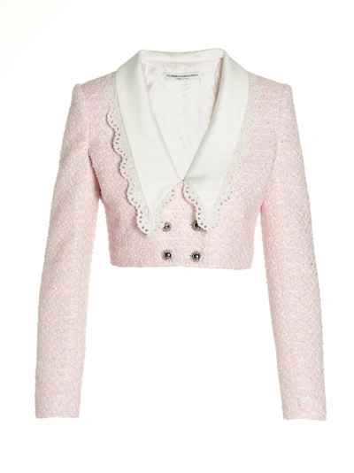 Alessandra Rich Tweed Lurex Cropped Jacket In Pink,weiss