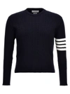 THOM BROWNE 4 BAR SWEATER, CARDIGANS BLUE