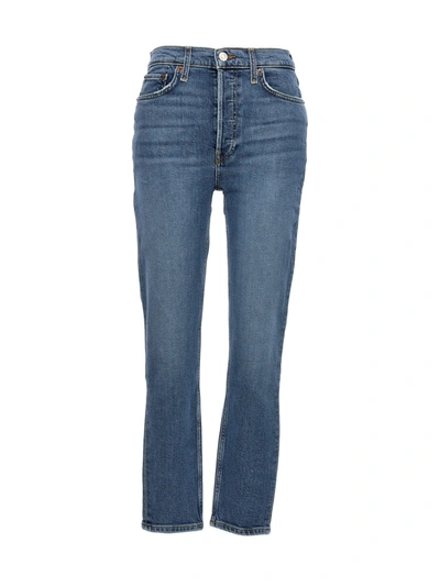 Re/done 90s High Rise Ankle Crop Jean In Mid 70s In Blue