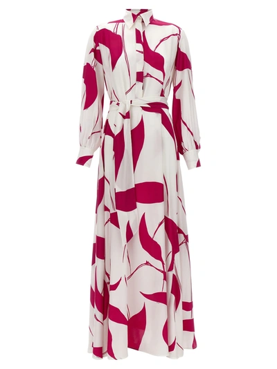Kiton Long Dress In White Silk With Contrasting Pattern In Multicolour