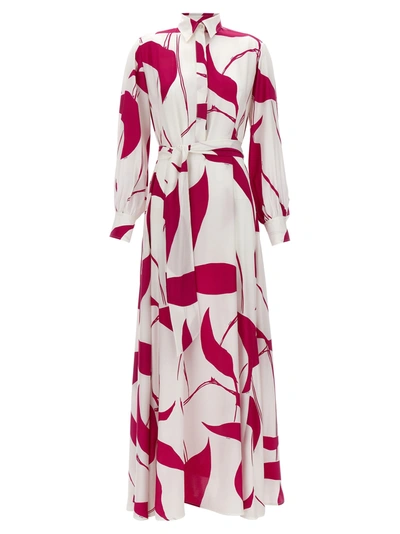 Kiton Long Dress In White Silk With Contrasting Pattern In Multicolor