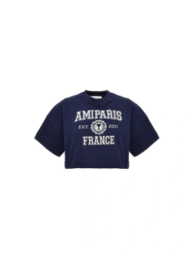 Ami Alexandre Mattiussi Cropped-t-shirt Mit Logo In Blue