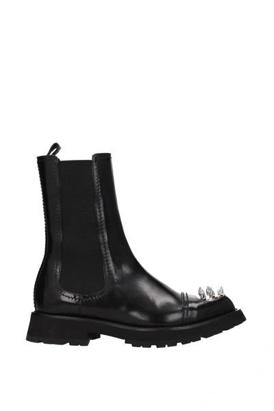 Alexander Mcqueen Punk Stud Ankle Boots In Leather In Black