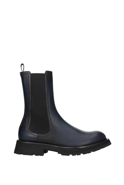 Alexander Mcqueen Ankle Boot Leather Black Anthracite In Charcoal