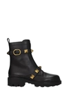 Valentino Combat Black Leather Boots With Antique Brass Studs