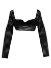 GIAMBATTISTA VALLI CROPPED MACRAMÉ BOW TOP TOPS BLACK