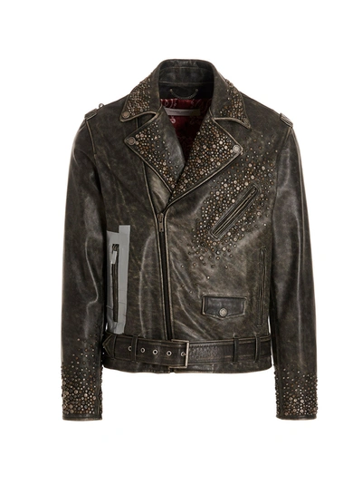 Golden Goose Distressed Leather Jacket In Black