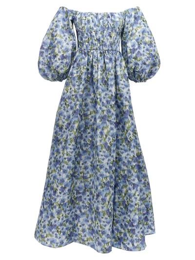 Carolina Herrera Off-the-shoulder Floral-print Taffeta Gown In Sky Blue