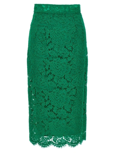 Dolce & Gabbana Hoch Sitzender Midirock Aus Spitze In Green
