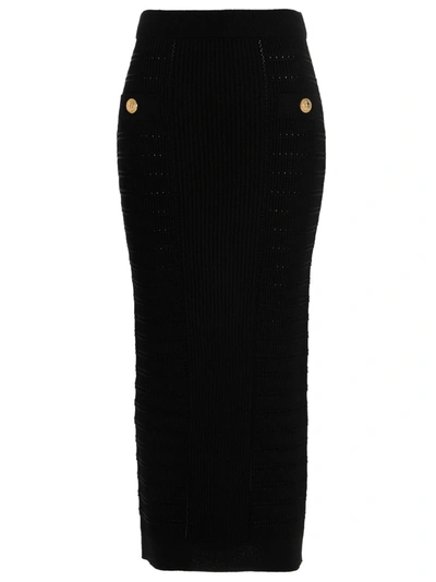 Balmain Logo Button Knit Skirt Skirts Black