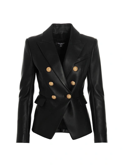 Balmain Black Six-button Leather Jacket