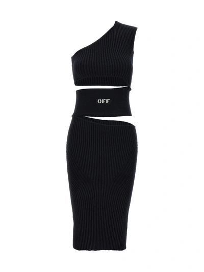 Off-white Logo-print Cut-out Midi Dress In Black