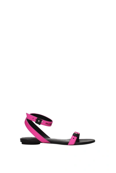 Balenciaga Sandals Leather Fuchsia Black In Pink