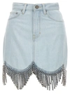 Area Scalloped Crystal-fringe Denim Mini Skirt