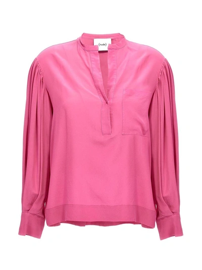 Nude Long-sleeve Silk Blouse In Pink