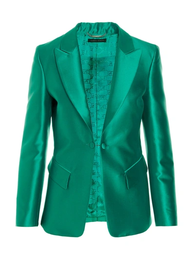 Alberta Ferretti Single Breast Satin Blazer Jacket Jackets Green