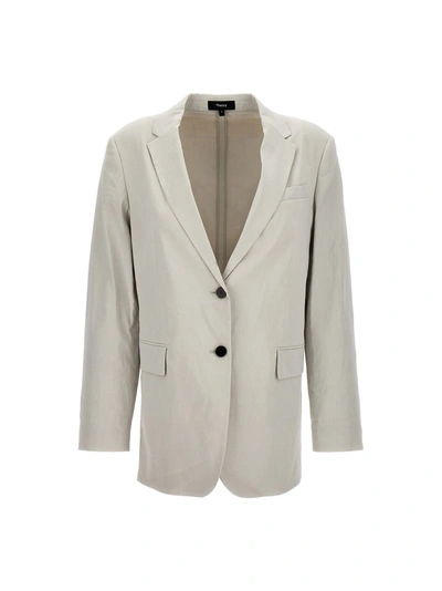 Theory Single-breasted Blazer Jacket In Beige