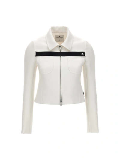 Courrèges Heritage Strap Detail Wool Crepe Jacket In White
