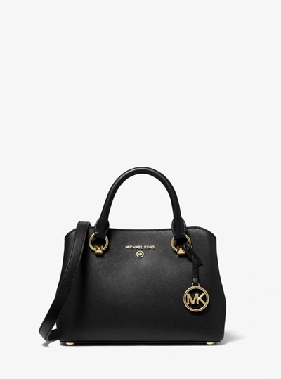 Michael Kors Edith Black Saffiano Leather Small Satchel Messenger Crossbody Bag In Black Leather/gold