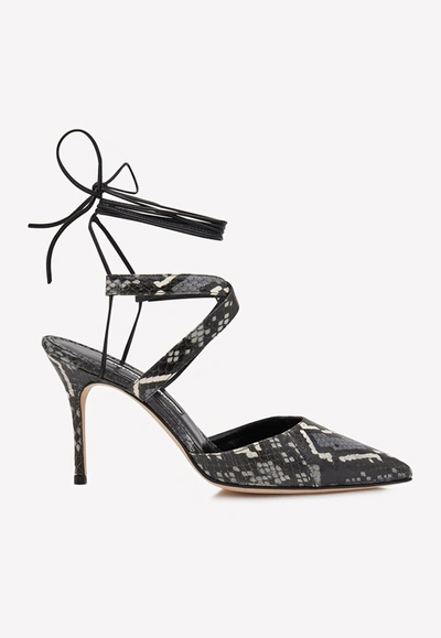 Manolo Blahnik Amirat 90 Snakeskin Pumps In Black