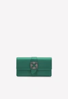 MANOLO BLAHNIK CAPRI CRYSTAL EMBELLISHED BUCKLE SATIN CLUTCH,CAPRI FMC GREEN 3206 0792-0041