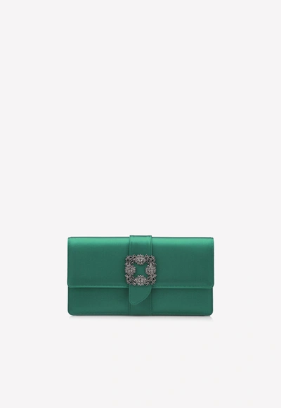 Manolo Blahnik Capri Crystal-embellished Satin Clutch In Green